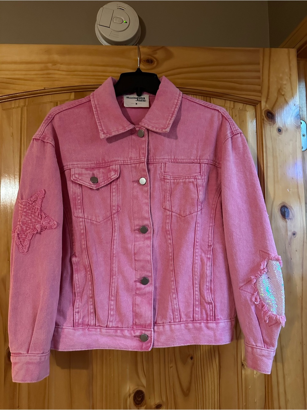 Savanna Jane Pink Denim Jacket with Star Appliqués